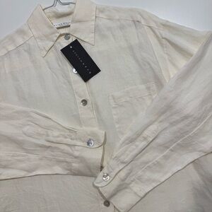 Bryn Walker Womens 100% Linen Long Sleeve Button Down Boyfriend Shirt Size M NWT